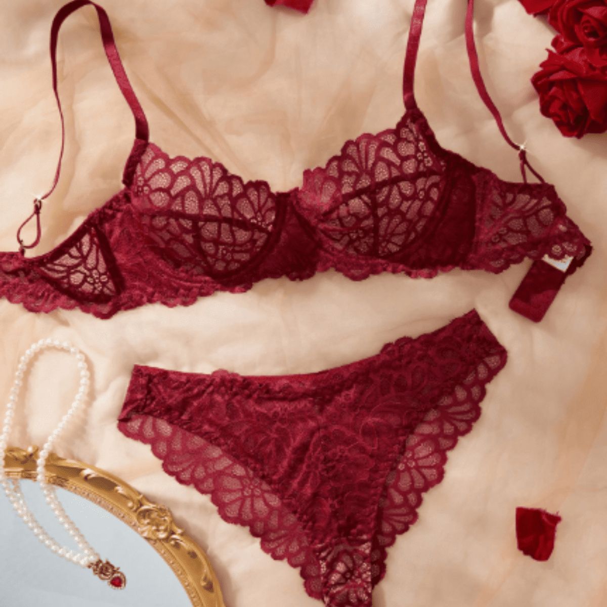 GENERICO - Set de Lencería rojo para mujer M - KEYLA