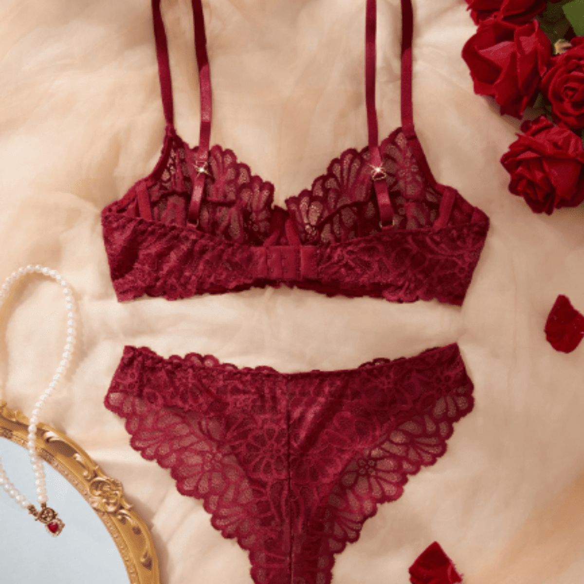 GENERICO - Set de Lencería rojo para mujer M - KEYLA