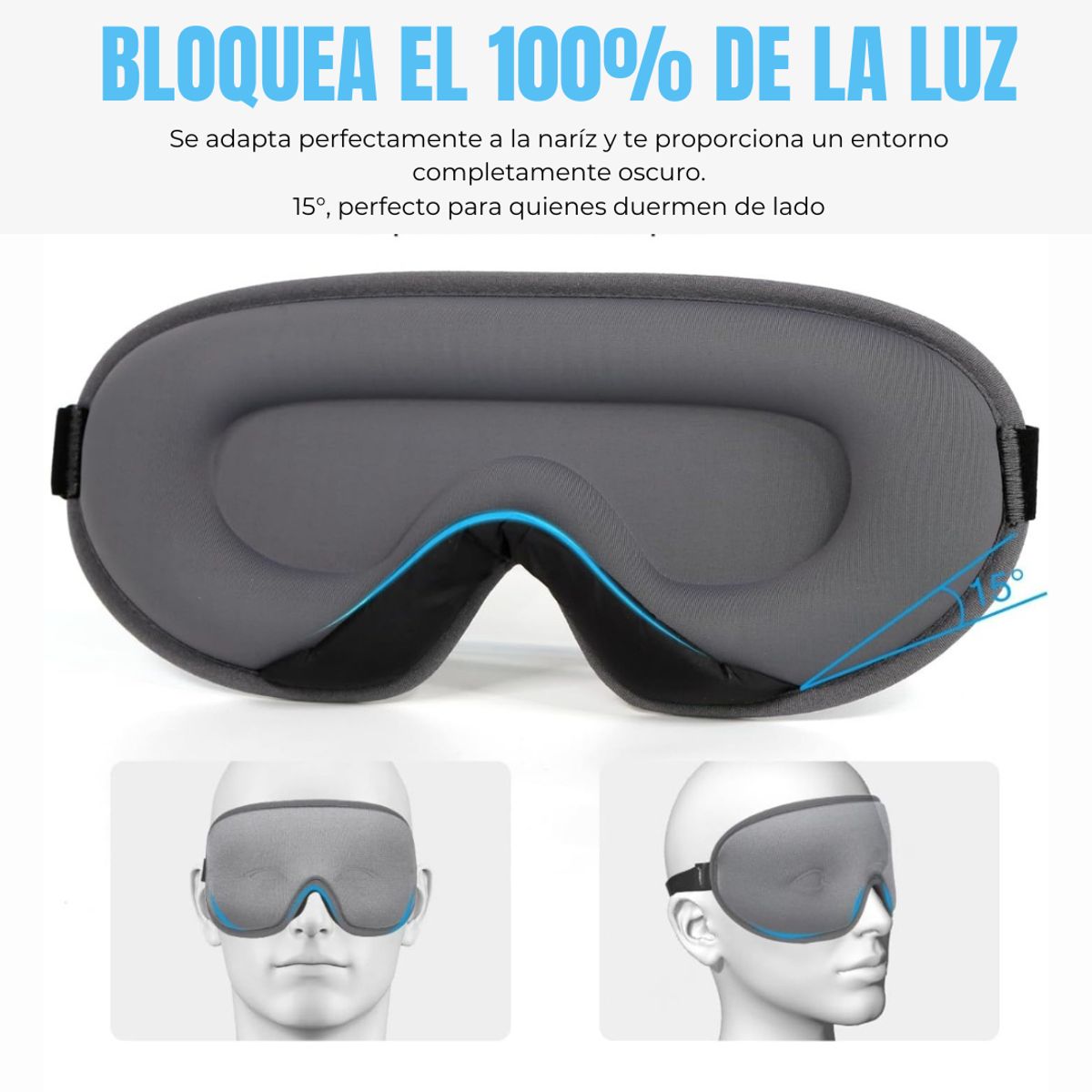 PROTECH - Antifaz Mascara PREMIUM 3D Unisex + 10 Tapones + 20 Tapones CANAL AUDITIVO PEQUEÑO Protechs