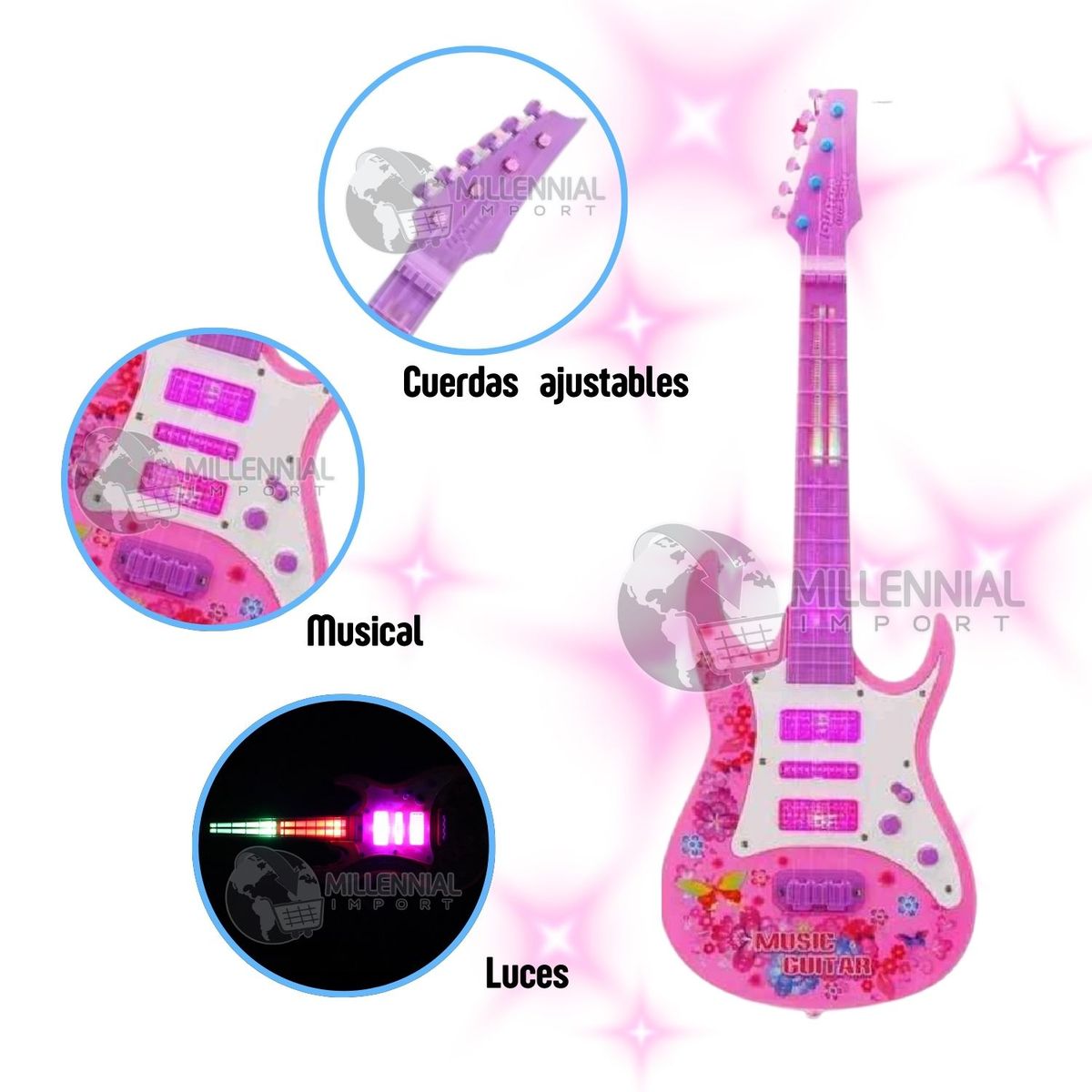 GENERICO - GUITARRA MUSICAL CON LUCES Y ELECTRICA PARA NIÑA JUGUETE DIDACTICO