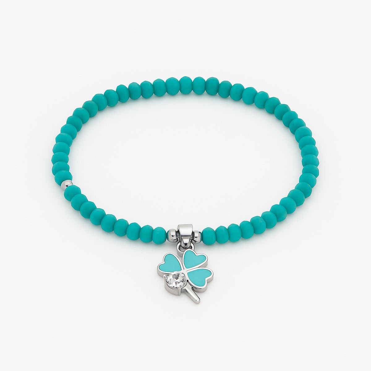 GENERICO - Pulsera Murano Turquesa con Dije Trébol de 4 Hojas Mujer Acero Inoxidable