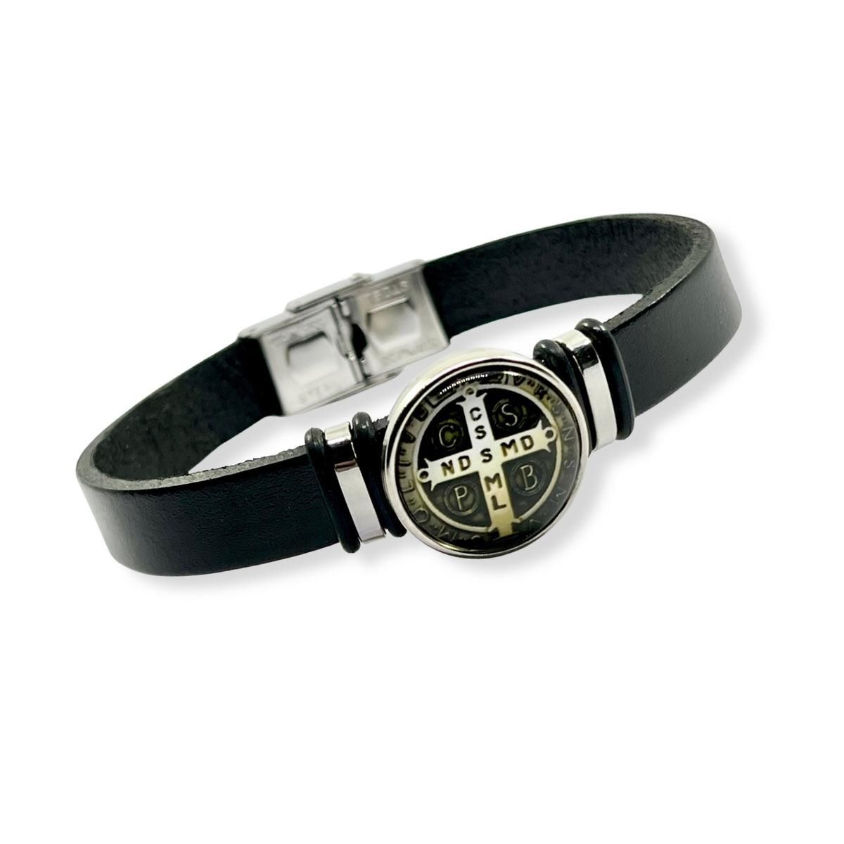 SANTORAL - Pulsera Cruz de San Benito - Cuero y Acero