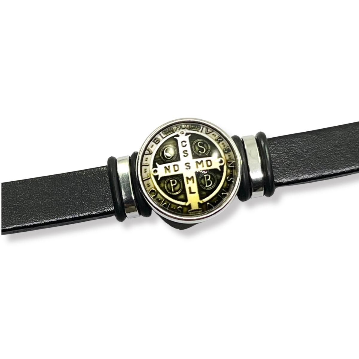 SANTORAL - Pulsera Cruz de San Benito - Cuero y Acero