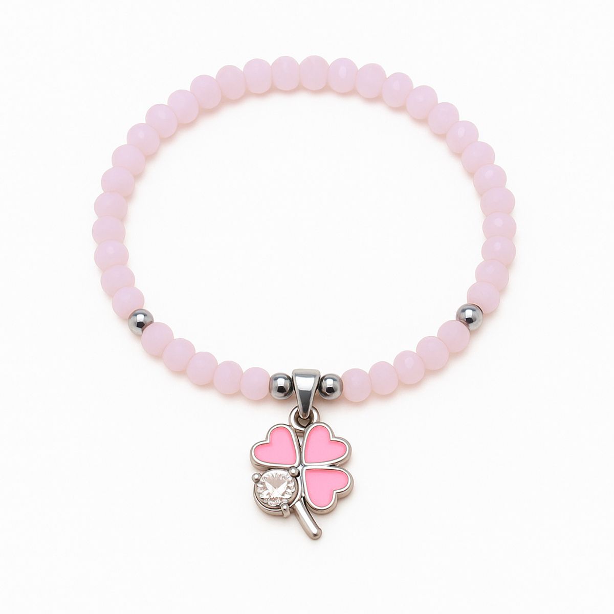 GENERICO - Pulsera Murano Rosado con Dije Trébol 4 Hojas Mujer Acero Inoxidable