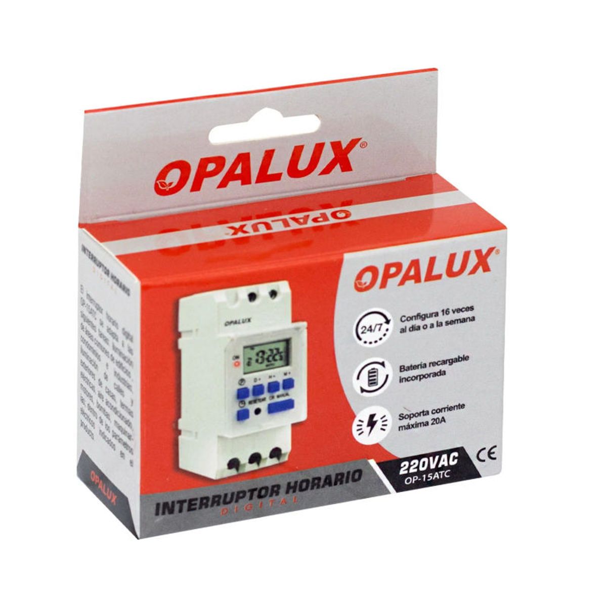 OPALUX - INTERRUPTOR HORARIO DIGITAL OPALUX 230VAC 24H7D OP-15ATC