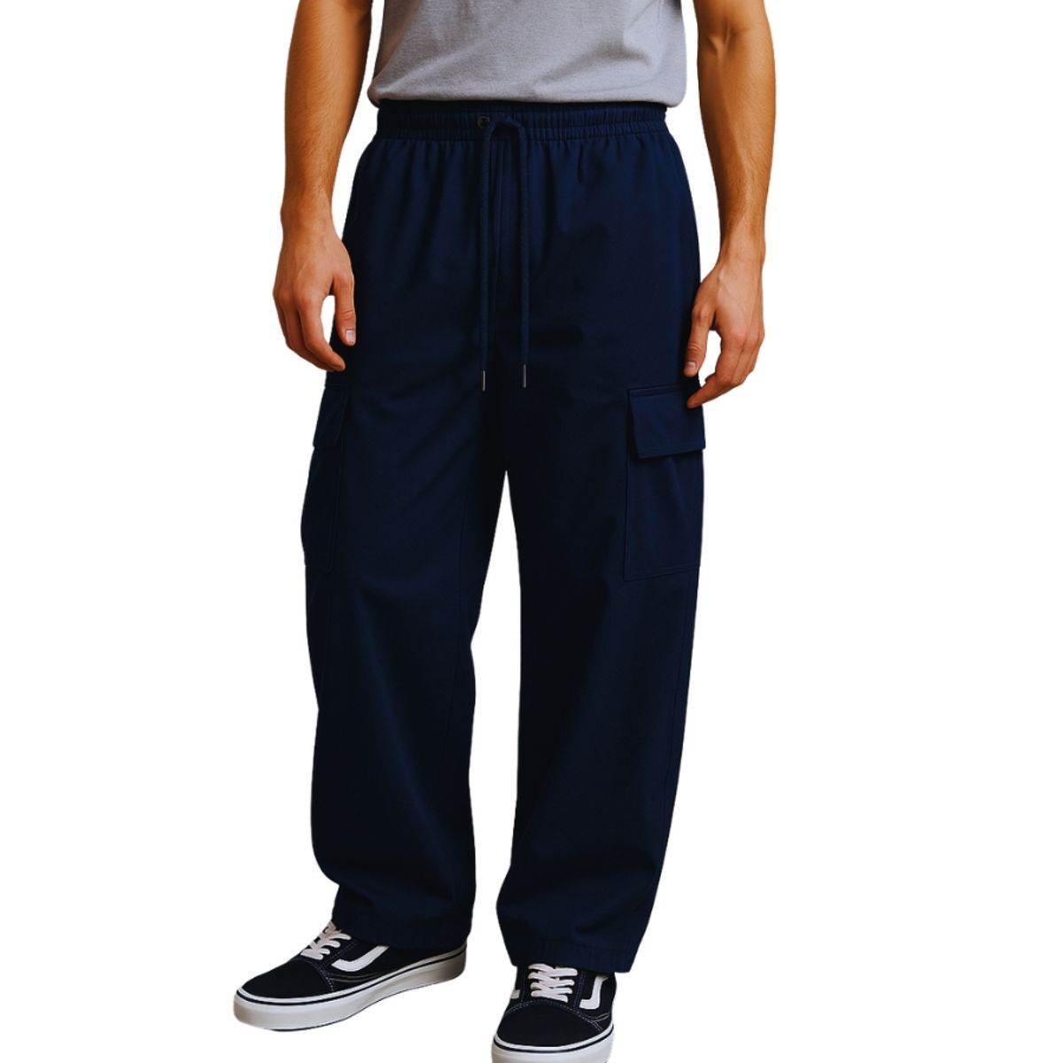 ENKI - Pantalón Cargo Parachute Oversized Hombre Tela Nova Premium