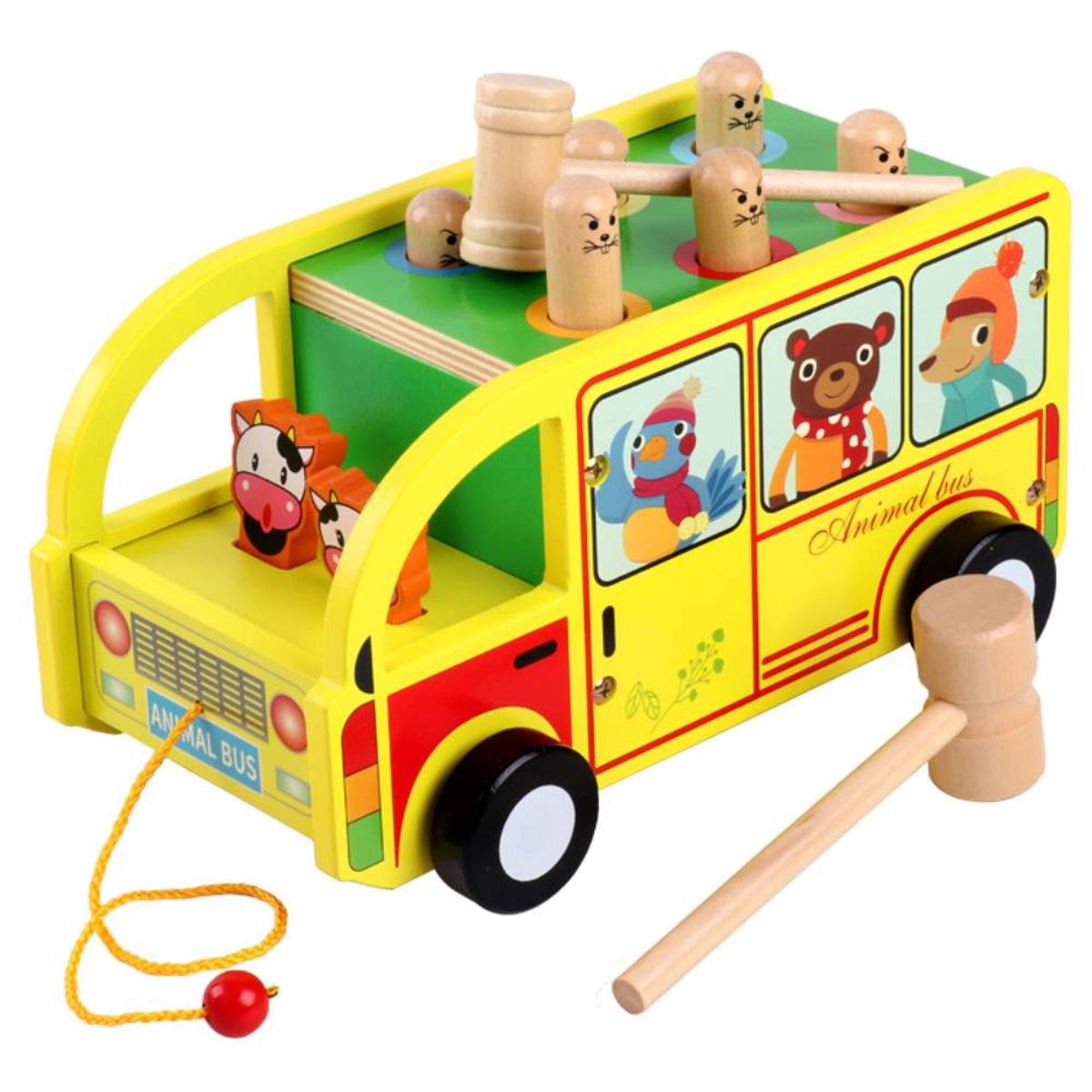 GENERICO - Bus Didáctico de Madera con Topo y Martillo