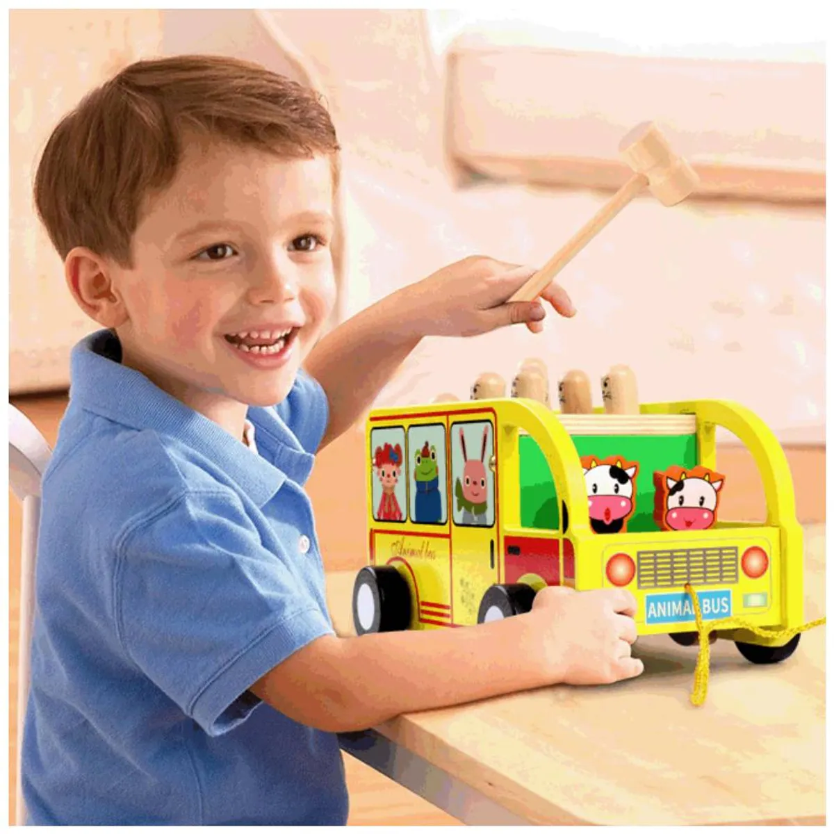 GENERICO - Bus Didáctico de Madera con Topo y Martillo