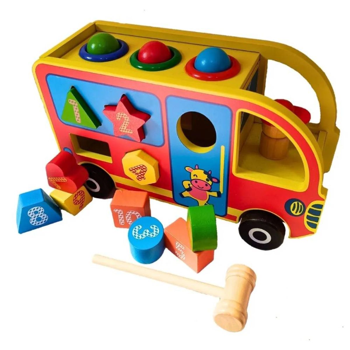 GENERICO - Carro Didáctico de Madera con Encajes y Juego del Martillo para Niños