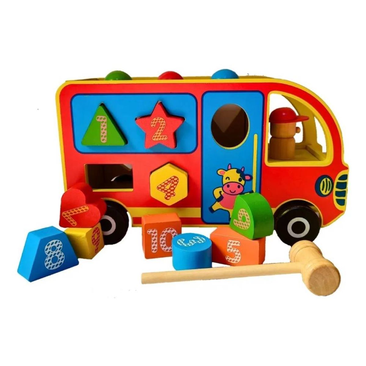 GENERICO - Carro Didáctico de Madera con Encajes y Juego del Martillo para Niños