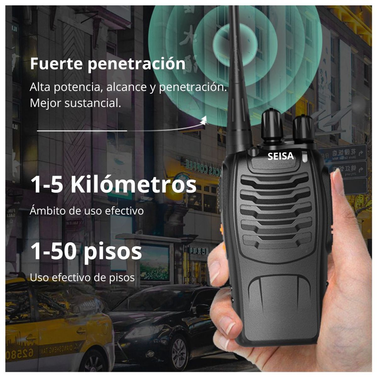 SEISA - Walkie Talkie SEISA UHF 5W 16 Canales Alcance hasta 5 km, VOX, Linterna, FM y CTCSS/DCS (2 Unidades)