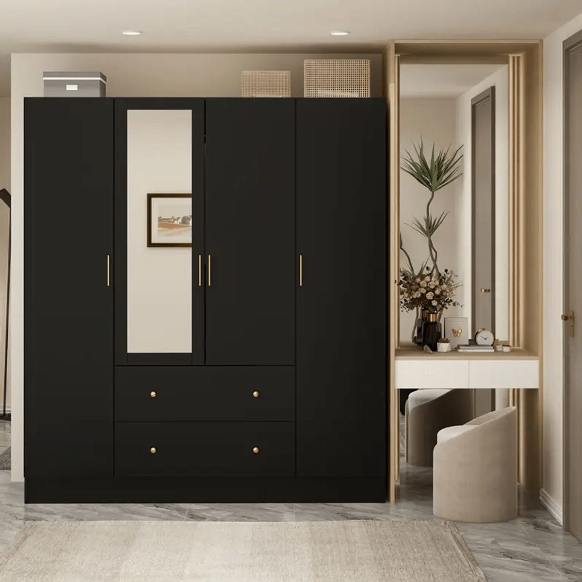 Ropero de Melamina con Espejo Negro 160cm, marca MUEBLES CRISOSTOMO - Foto 2