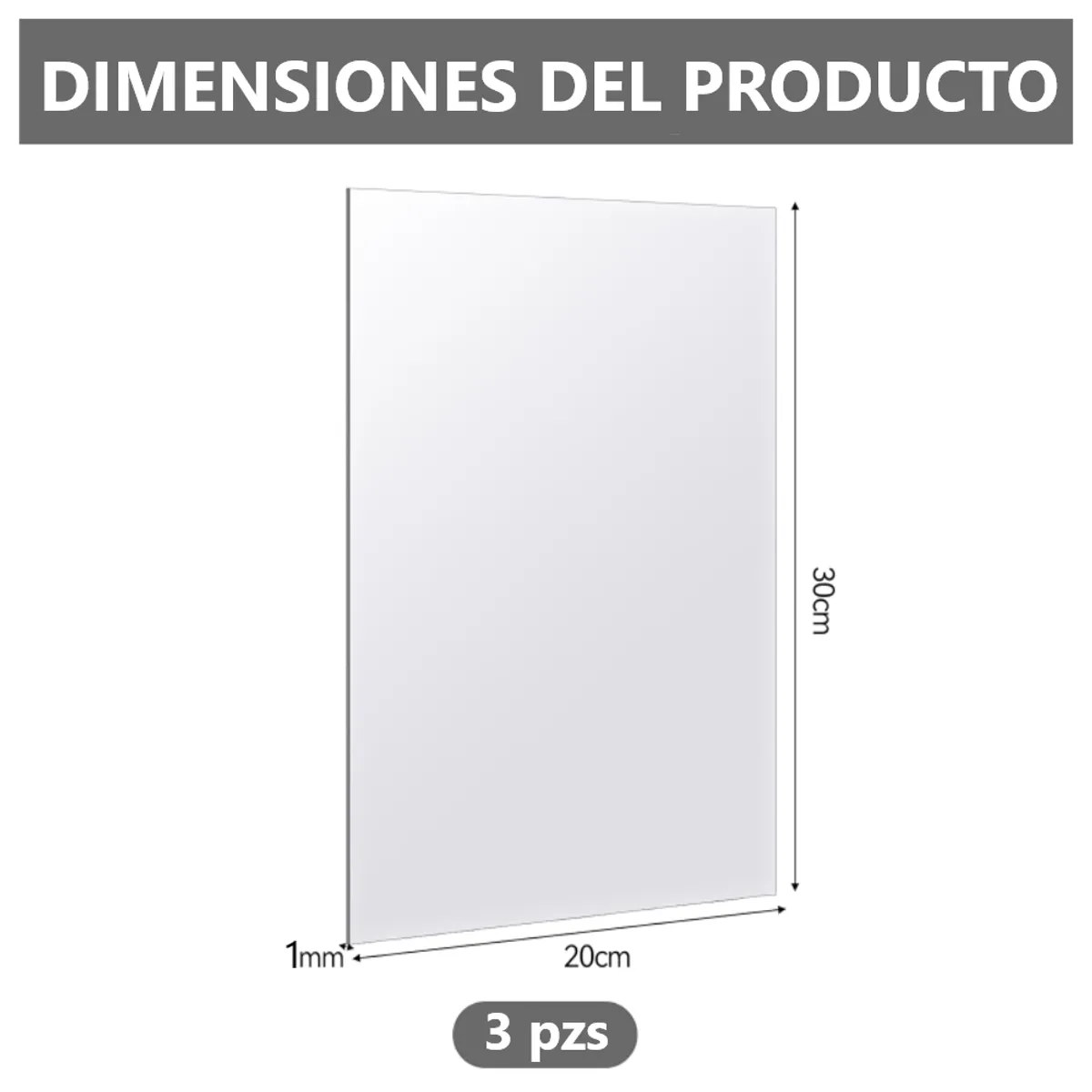 GENERICO - Pack x3 Espejos Adhesivo Rectangular Decorativo Sticker - 30cm x 20cm