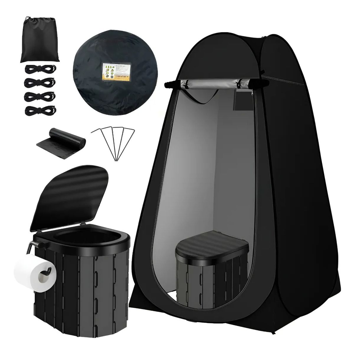 EVERSO - Carpa Caseta Baño Vestidor Camping Portátil + Inodoro Negro