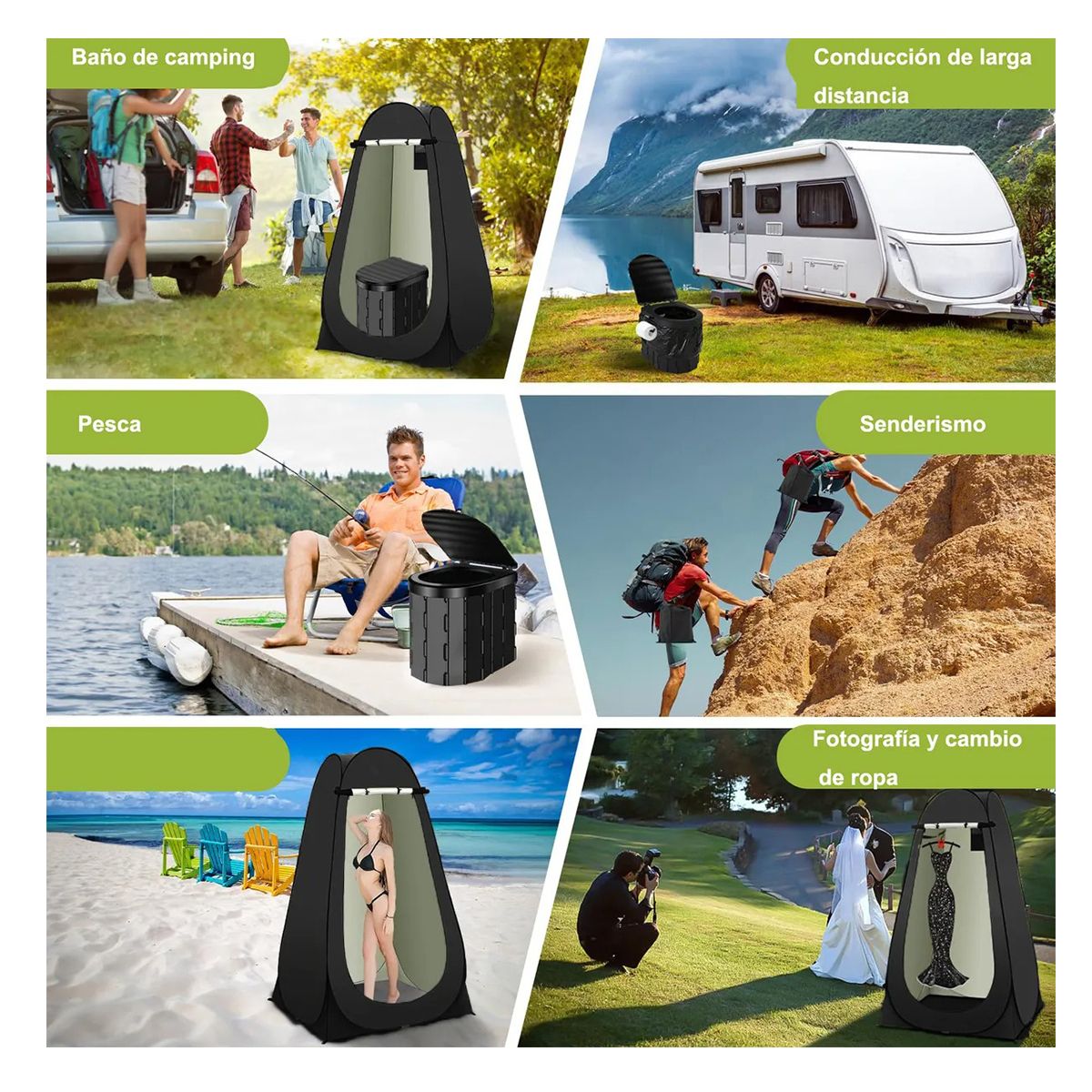 EVERSO - Carpa Caseta Baño Vestidor Camping Portátil + Inodoro Negro