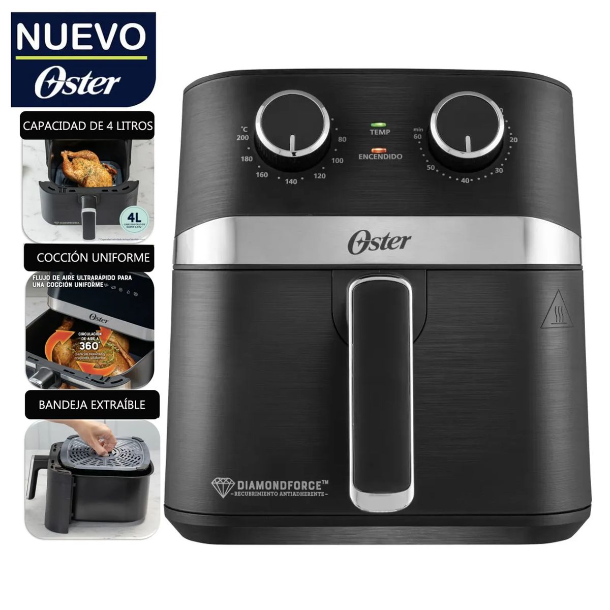 OSTER - Freidora De Aire Oster 4L Manual Con Revestimiento Antiadherente