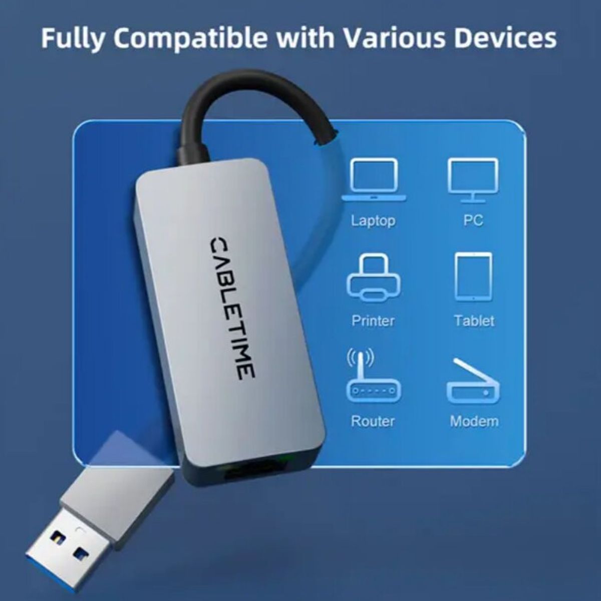 GENERICO - Adaptador CABLETIME CB56G USB-A 3.0 a RJ45 hasta 2.5 Gbps.