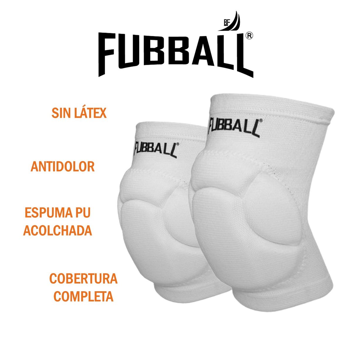 FUBBALL - RODILLERAS PARA VÓLEY PRO EVA PREMIUM COBERTURA COMPLETA REFORZADA FUBBALL ADULTO BLANCO