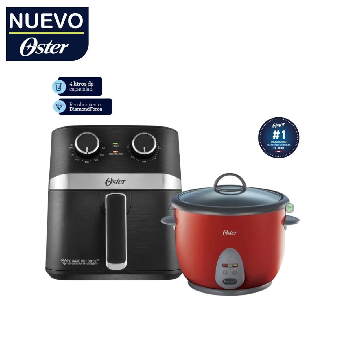 OSTER - Freidora De Aire Oster 4L Manual Con Revestimiento Antiadherente + Olla Oster 18L