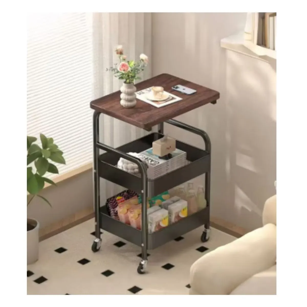 GENERICO - CARRITO DE 3 NIVELES CON TABLERO DE MADERA