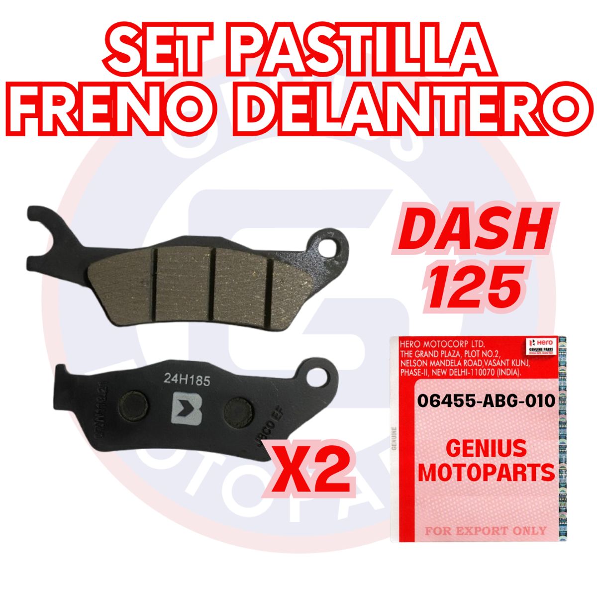 HERO - PACK DE 2 SETS PASTILLA FRENO DELANTERO DASH 125