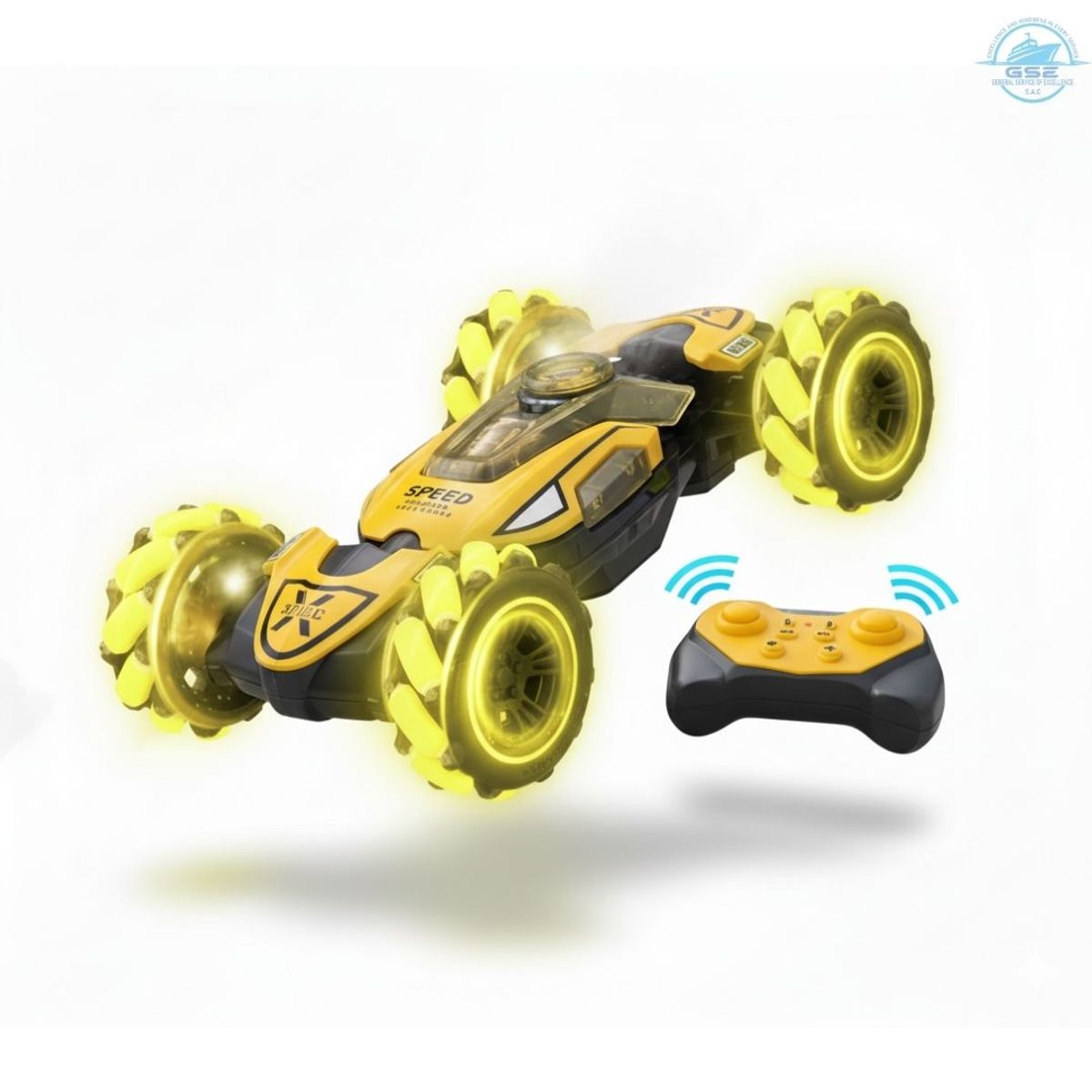 GENERICO - ¡Giro 360° Carro Acrobático STUNT Amarillo a Control Remoto con Luces LED
