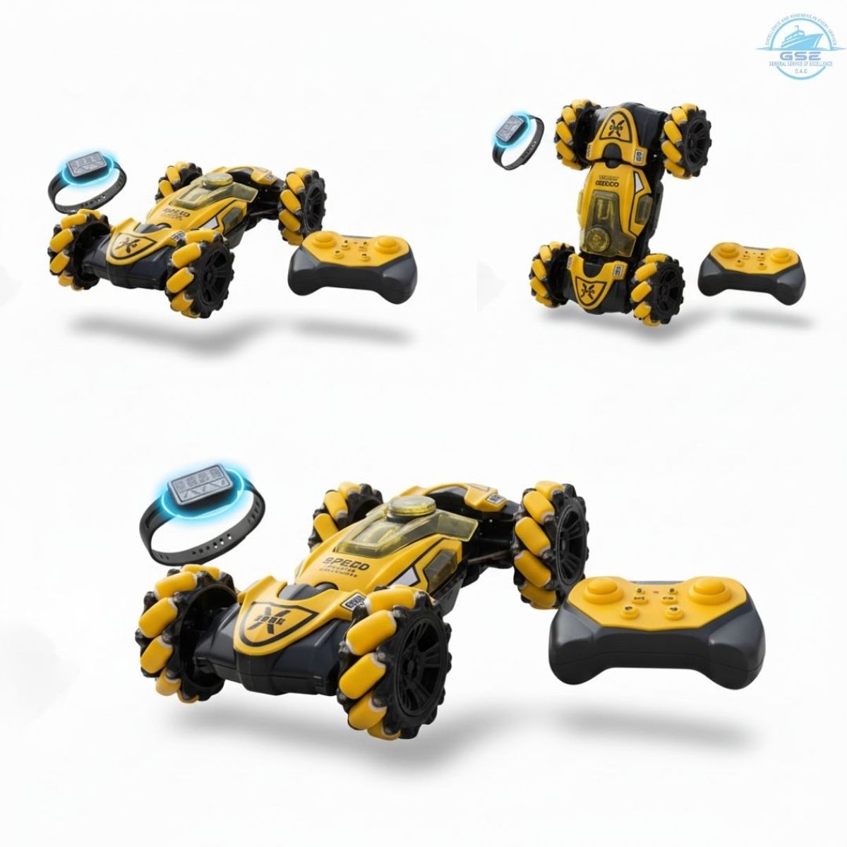 GENERICO - ¡Giro 360° Carro Acrobático STUNT Amarillo a Control Remoto con Luces LED