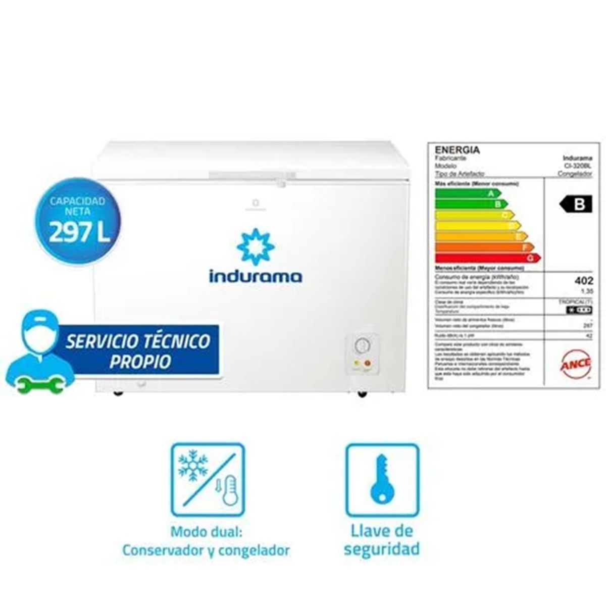 INDURAMA - CONGELADORA INDURAMA 297L BLANCA CI-320BL