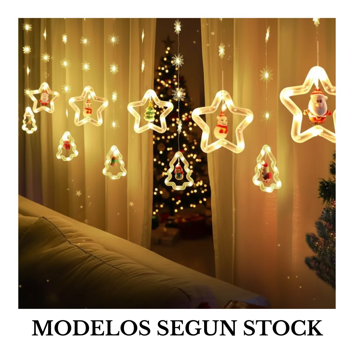 GENERICO - Cortina de Luces Navideñas con Estrellas y Árboles 3D