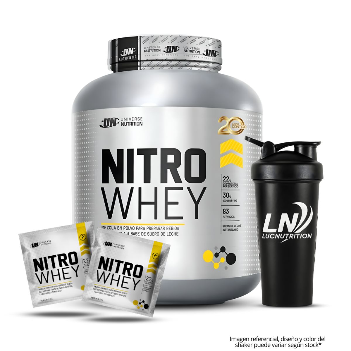 UNIVERSE NUTRITION - Nitro whey 2.5 Kg - Chocolate Proteina Whey UN + Shaker + 2 Sachet Nitro Whey