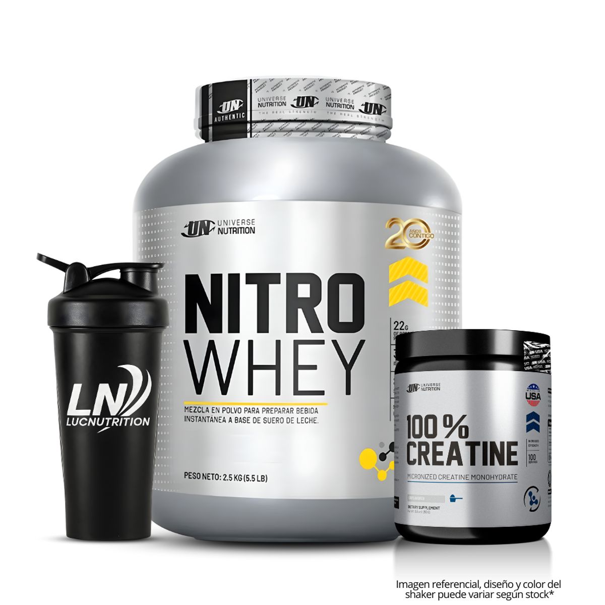 UNIVERSE NUTRITION - Nitro whey 2.5 Kg - Vainilla Proteina Whey + Creatina Universe Nutrition 250 g + Shaker