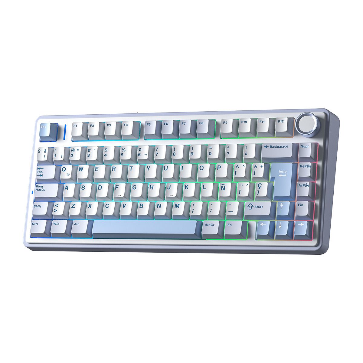 AULA - TECLADO AULA F75  INALAMBRICO  INGLES  MECANICO  SW-GRAY  RGB  BLANCO-CELESTE