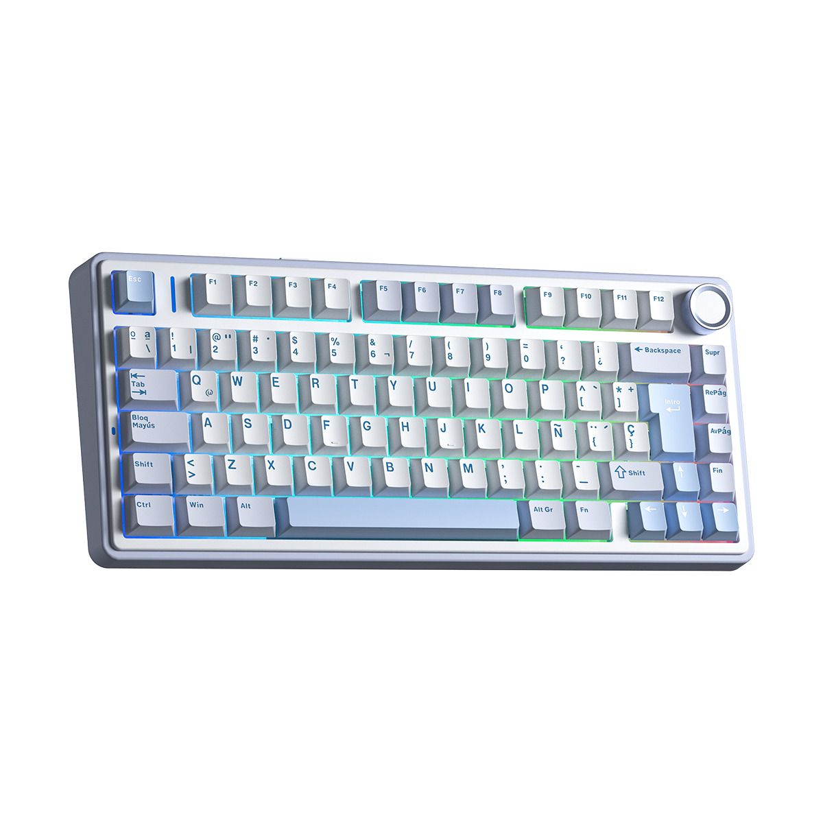AULA - TECLADO AULA F75  INALAMBRICO  INGLES  MECANICO  SW-GRAY  RGB  BLANCO-CELESTE