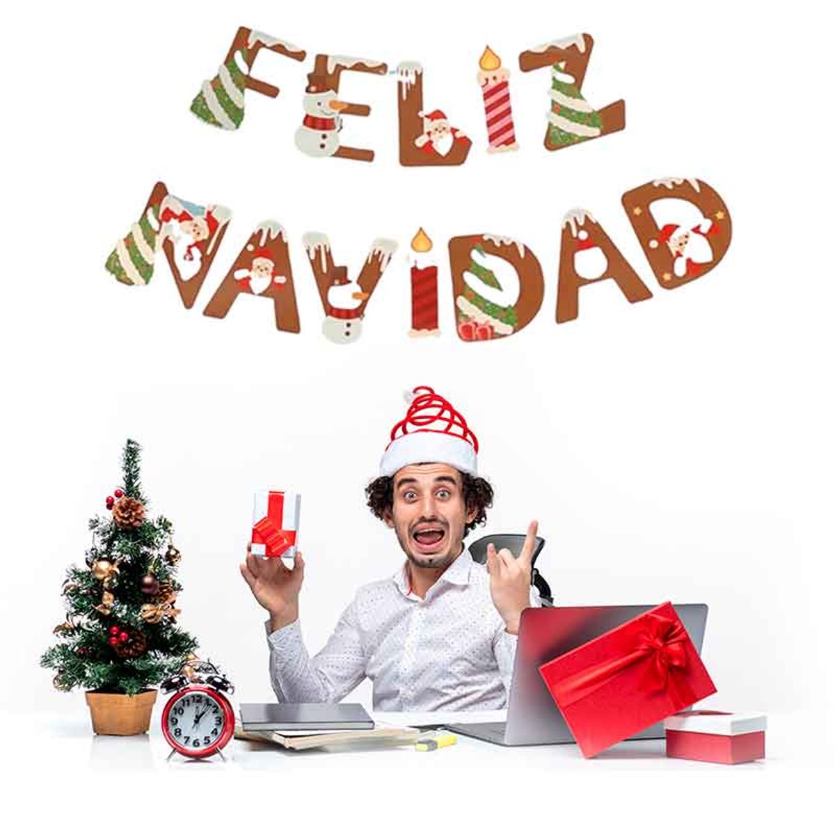 GENERICO - Banner Navideño “Feliz Navidad” + 3 Globos Caramelo 18”