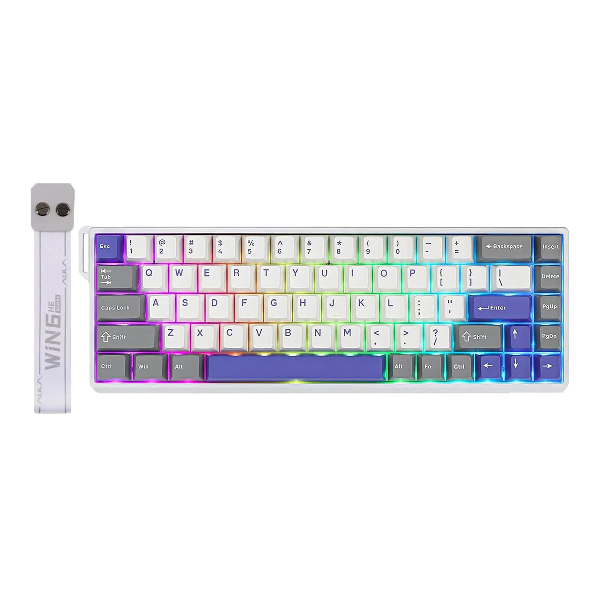 AULA - TECLADO MAGNÉTICO AULA WIN68HE MAX  RGB  CABLEADO  BLANCO-GRIS-MORADO
