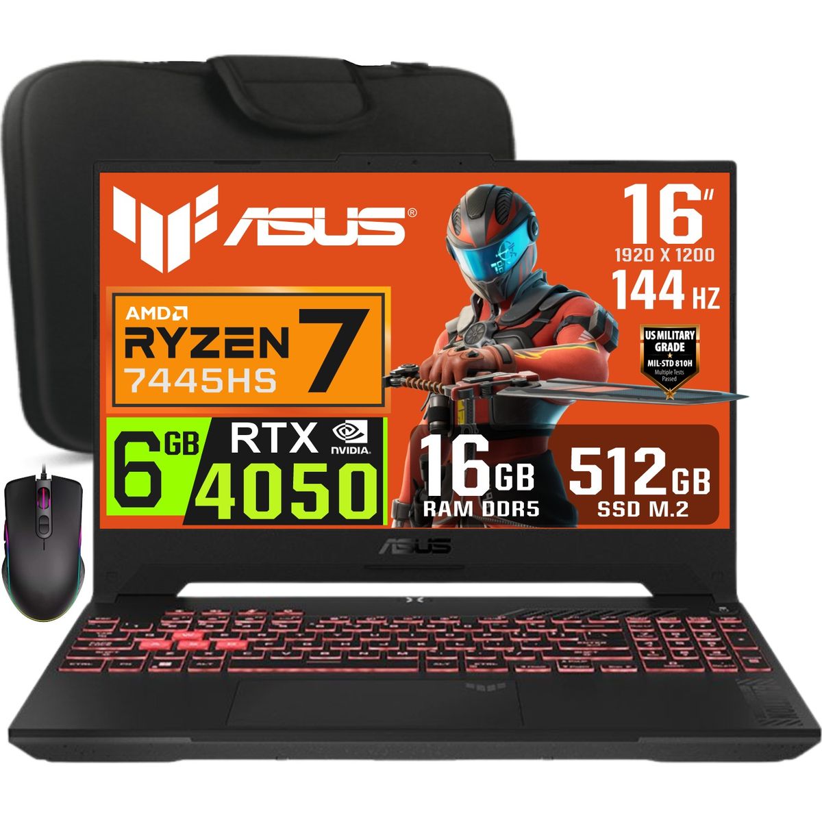 ASUS - Laptop Asus TUF Gaming A16 Ryzen 7-7445HS 16GB RAM 512GB SSD Nvidia RTX4050 6gb 16 WUXGA IPS 144Hz