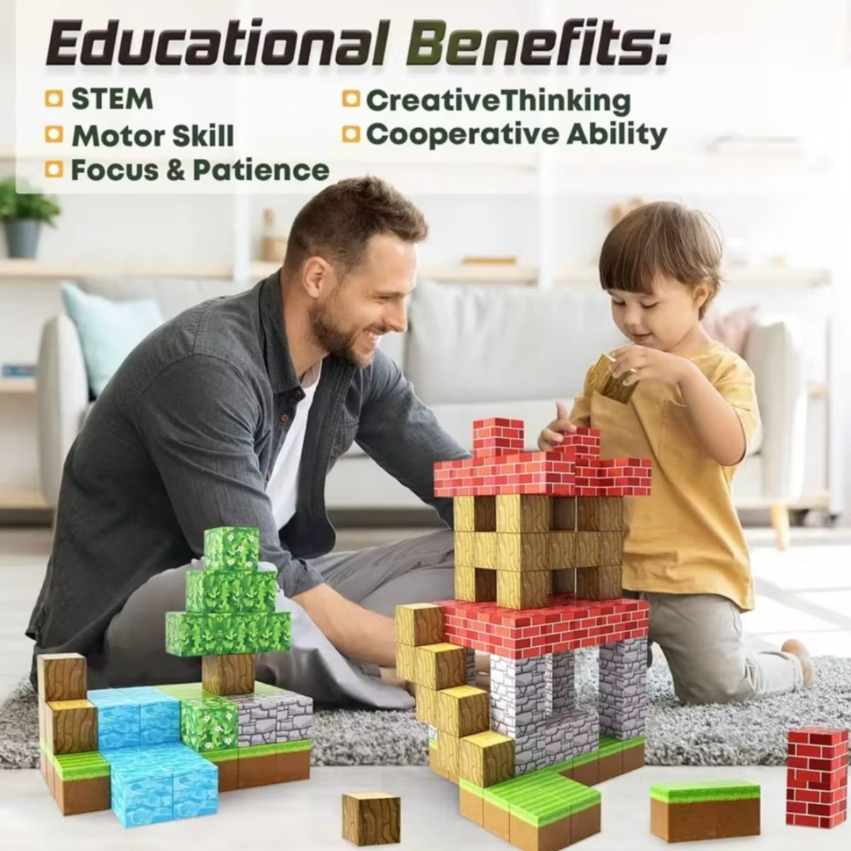 GENERICO - BLOQUES MAGNÉTICOS MINECRAFT 100 PZAS PARA ARMAR