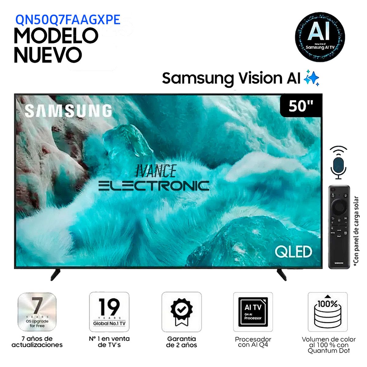 SAMSUNG - Televisor Samsung QLED 50" 4K Ultra HD Tizen QN50Q7FAAG - Modelo 2025