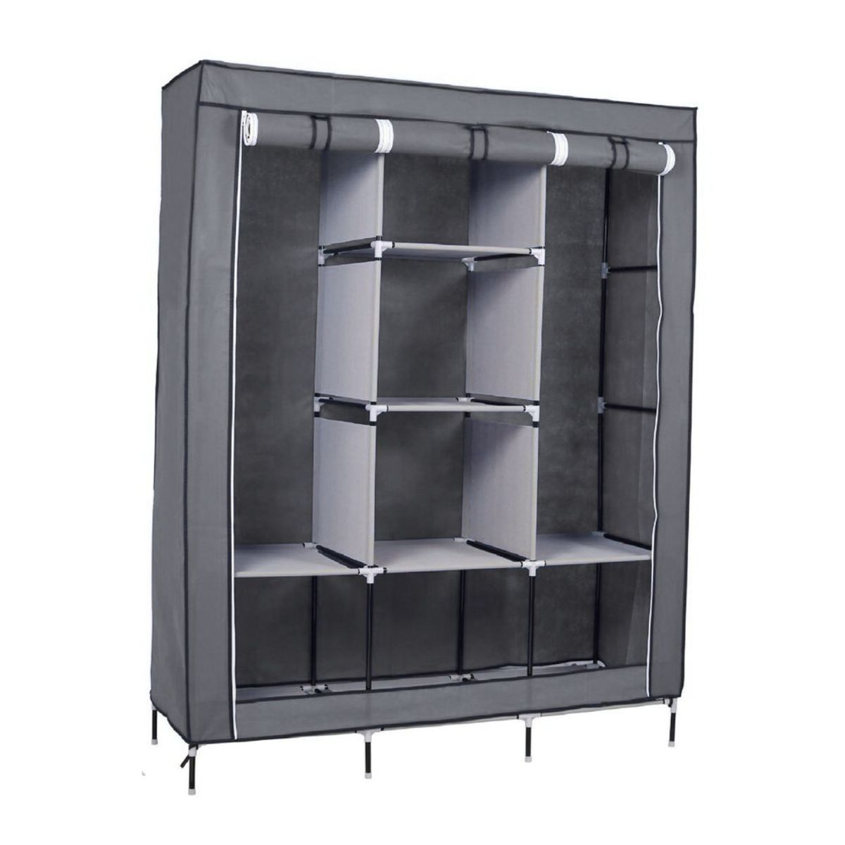 GENERICO - Clóset Ropero Armable Portátil 3 Cuerpos y 8 Divisiones - Color Gris