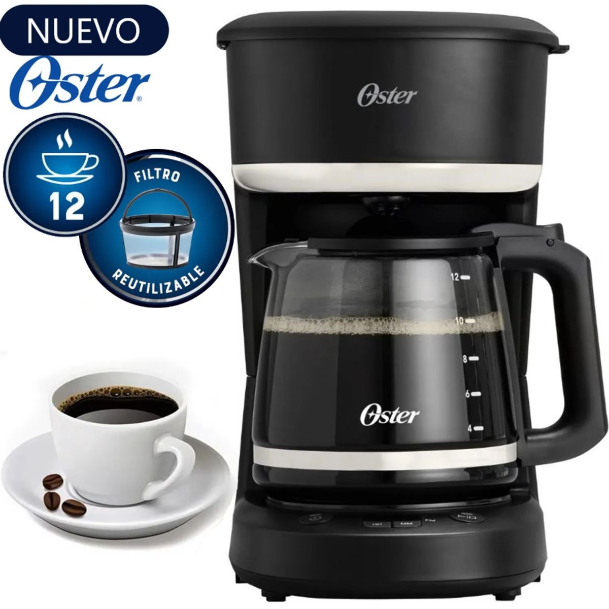 OSTER - Cafetera Oster BVSTDCP121B de 12 tazas Programable
