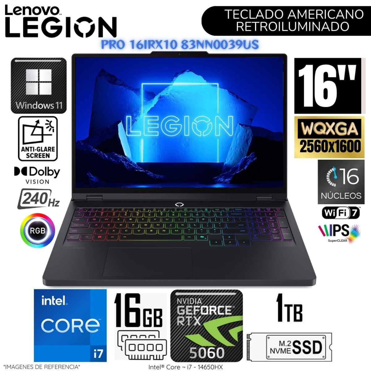 LENOVO - Laptop Lenovo Legion PRO 16IRX10 Intel Corei7-14650HX 16GB RAM 1TB SSD 16"  WQXGA RTX5060-8GB WIN11