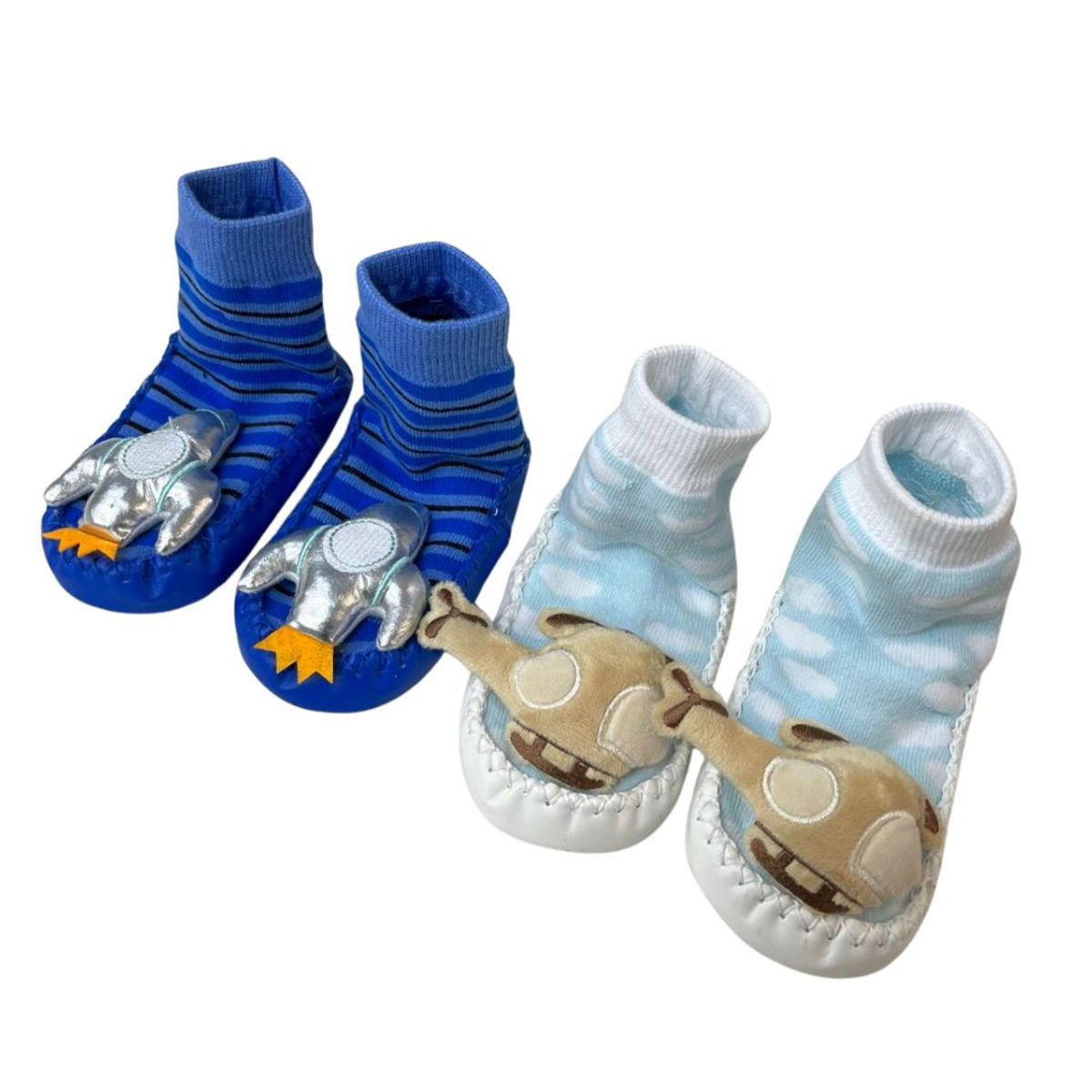 GENERICO - Pack x2 Zapamedias Bebé Antideslizantes con muñequito y sonaja niño