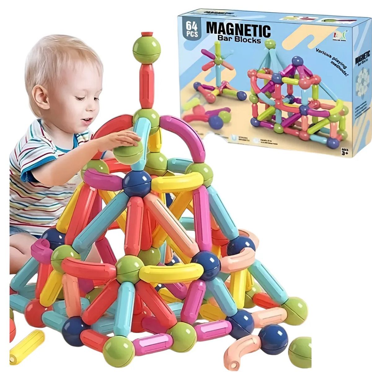 GENERICO - JUEGO DE BLOQUES  MAGNETICOS DE 64 PIEZAS