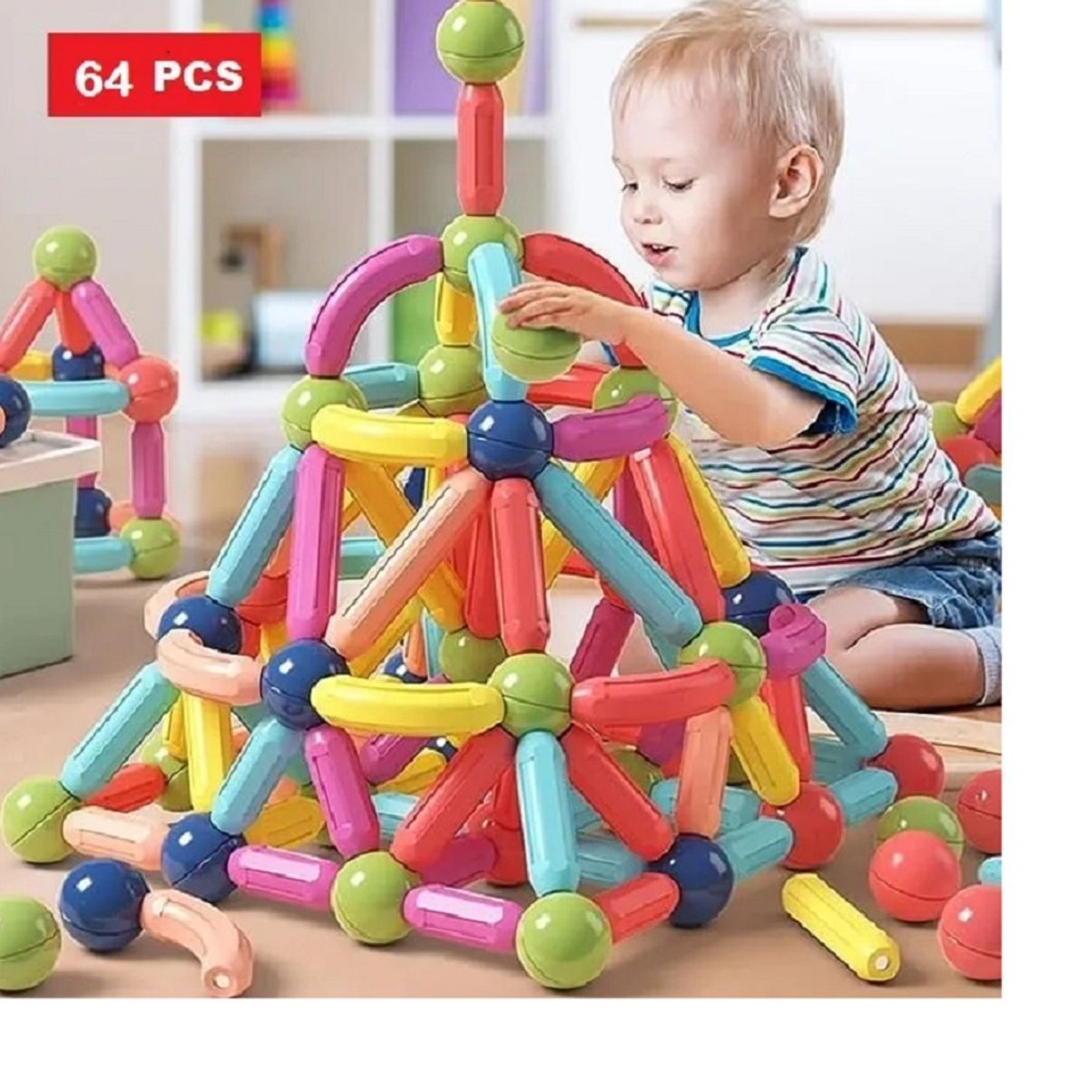 GENERICO - JUEGO DE BLOQUES DE CONSTRUCCION MAGNETICOS DE 64 PIEZAS