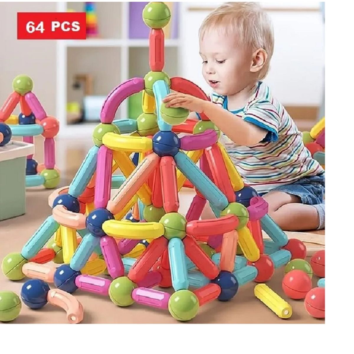 GENERICO - JUEGO DE BLOQUES DE CONSTRUCCION MAGNETICOS DE 64 PIEZAS