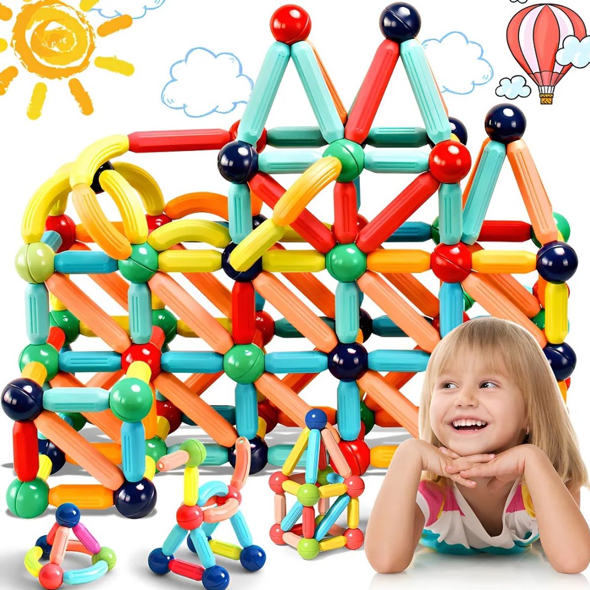 GENERICO - JUEGO DE BLOQUES DE CONSTRUCCION MAGNETICOS DE 64 PIEZAS