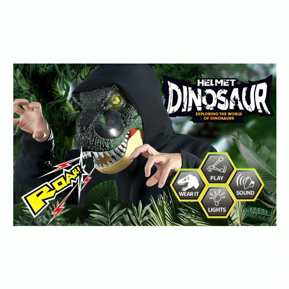 GENERICO - Máscara de Dinosaurio T-Rex Rugido con Movimiento Sonidos y Ojos LED para Niños Adultos Juego de Rol