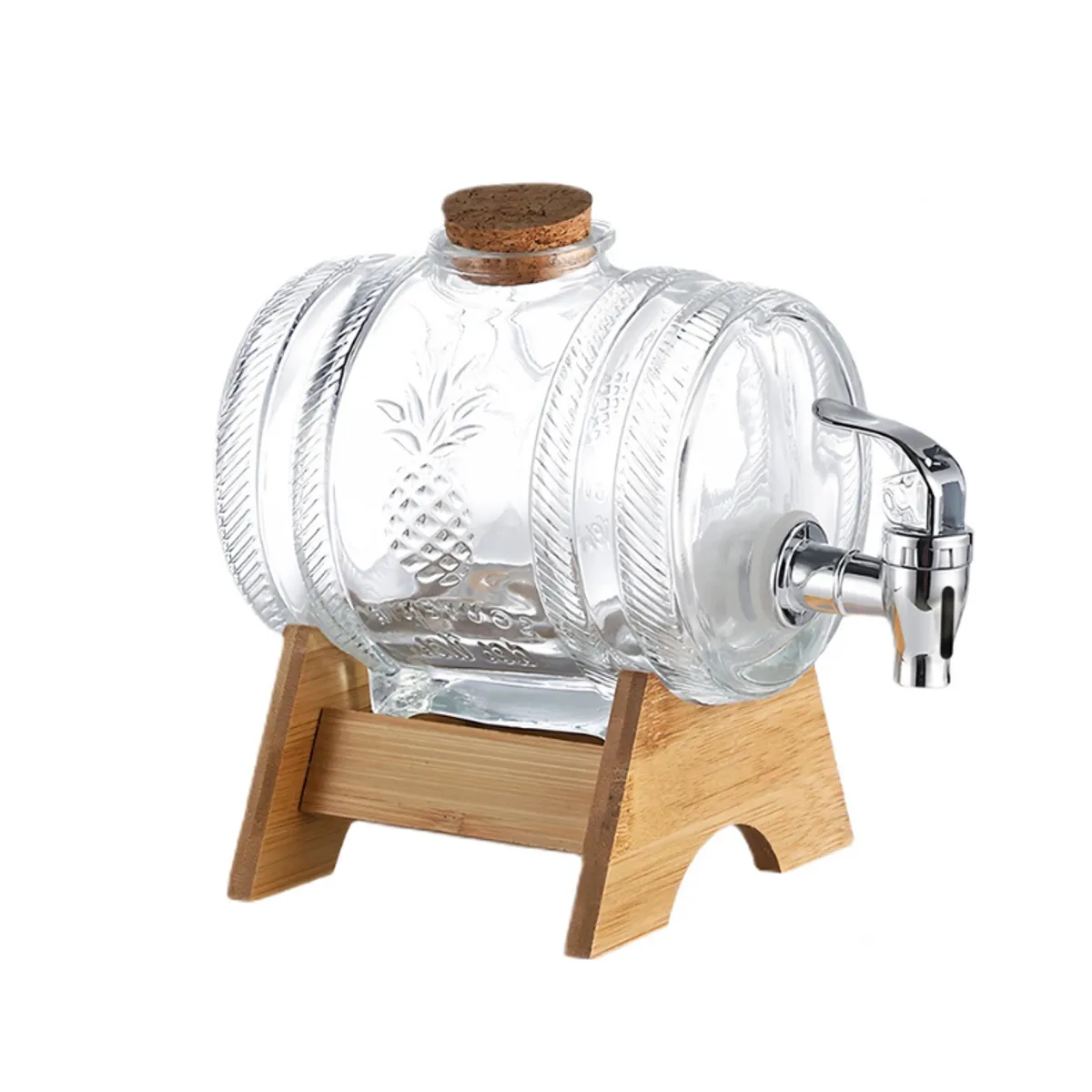 GENERICO - dispensador de barril de vidrio para almacenamiento de bebidas de vino cerveza con soporte de madera