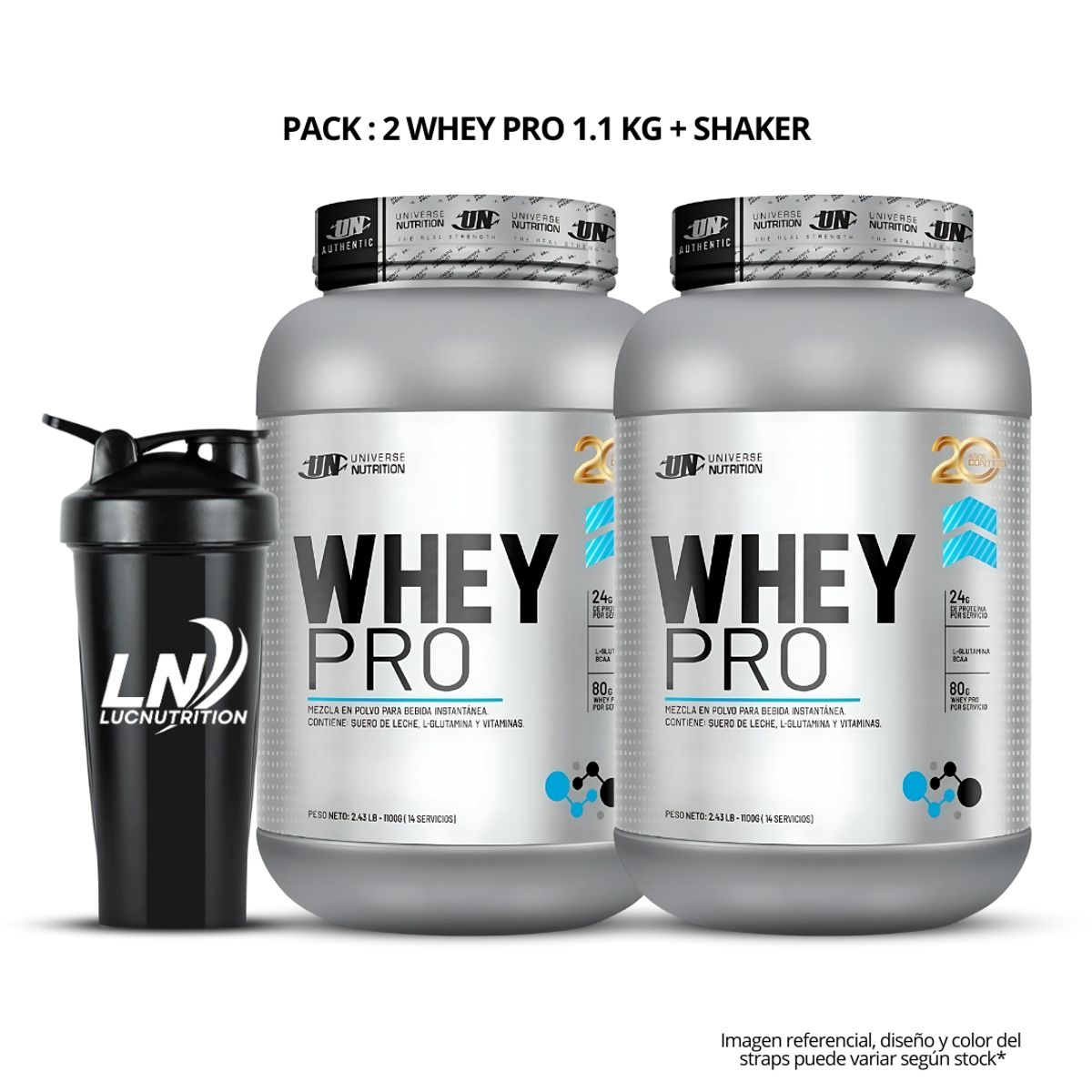 UNIVERSE NUTRITION - PACK X 02 - Whey Pro 1.1 kg Proteina Whey - Chocolate + Shaker