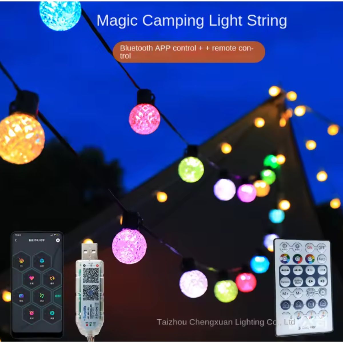 GENERICO - Luces de navidad 10 metros 100 LED inteligentes con control remoto y bluetooth por celular